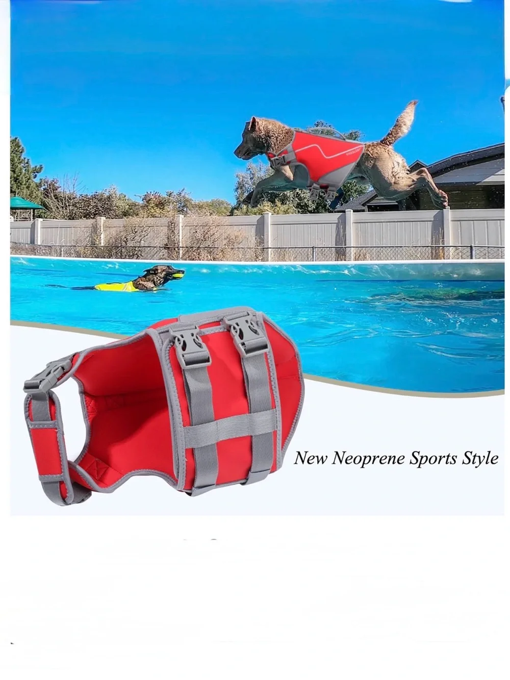 Vivaglory Large Dog Life Jacket Red Neoprene Sports Flotation Safety Vest L